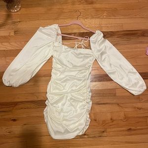 Oh Polly Rouched Long Sleeve Ivory Low Back Dress